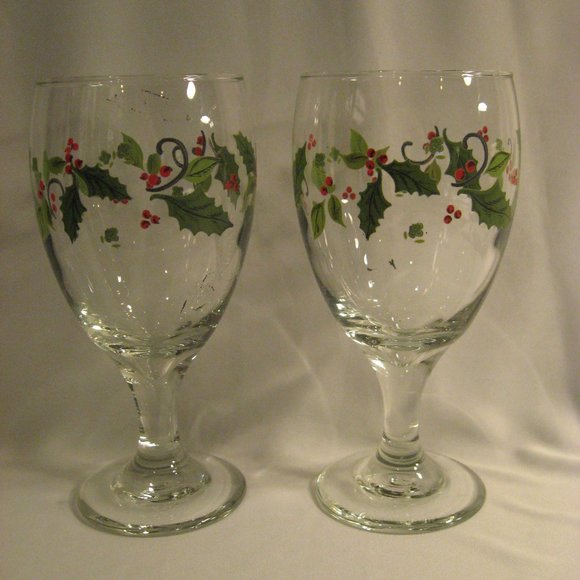 LIBBEY GLASS CO. HOLIDAY HOLLY ICED TEA GLASSES - 2 - Picture 1 of 1